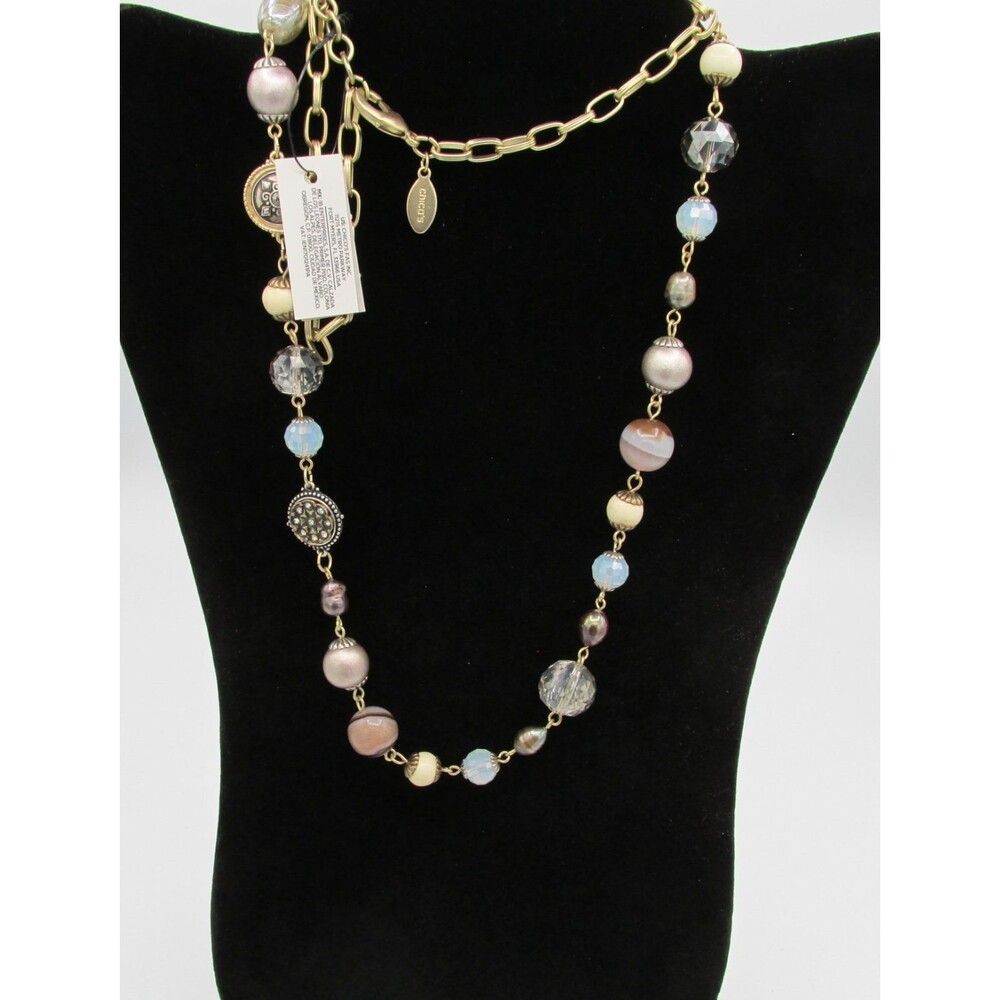 Chico's Vintage Style Long Beaded Station Necklace NWT Multi Pastel NWT 36 in - Picture 4 of 6